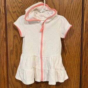 White Hooded Dress Cover Up Swim Swimsuit Toddler 2T with Pink Trim